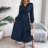 Shooting 2025 Spring And Summer Elegant Temperament V-Neck Lace Waist 100-Folded Dress Women's