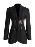 Fongt Coat Female 2024 New French Casual Fish Bone Beam Waist Mesh Stitching Slim Perspective Small Suit Summer-Outfit