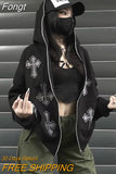 Women's track and field wear top casual cross rhinestone long-sleeved hooded sports suit hoodie sweatshirt piece Y2k street