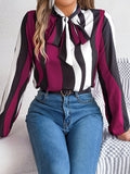 Fongt Shooting Spring And Summer New Temperament Striped Striped With Lantern Sleeve Chiffon Shirt Women's Clothing