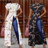 Split Hem Blouse Women Split Tunic Vintage Printed Long Shirts 2021 Summer Dress Female Casual Party Tops
