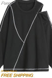 Women Korean Pullover Hoodies Irregular New Trendy Sense Of Design Autumn Solid Color Long Sleeve O-neck Pullover