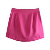 Pure Color Simple Silk Satin Sensitive Mini Skirt In Spring-Outfit