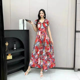 Printed Short-Sleeved Dress-Outfit