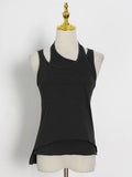 Fongt New Commuter Trend Irregular Fake Two Sling Vest Women's Round Collar With A Top T Shirt-Outfit