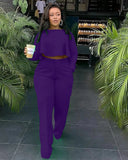 Back Long Fashion Pleated Blouse And Pants Solid Color Wide Leg Two-piece
