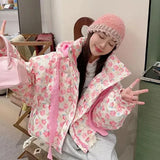 Pink Floral Puffer Jacket-Outfit