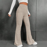 Fall New 2023 Solid Wide Pit Stripe Casual Knitted Wide-Legged Pants For Women Keep Warm In Autumn And Winter Streetwea-Outfit