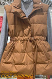 Jacket women 2023 Casual Stand Collar Loose Belt Sleeveless Vest Black Single Breasted Long Parka Overcoat