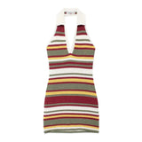 Knitted Stripe Halter Collar Mini Dress-Outfit