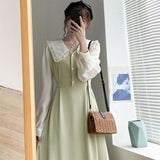 Spring Summer New Peter Pan Collar Vintage Little Dress Long Sleeve Sweet Style Dress