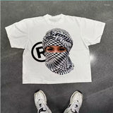 Vintage T-Shirt Men's High Street Creative Pattern Printing Round Collar Short-Sleeved Cotton Super Loose Short Sleeves-Outfit