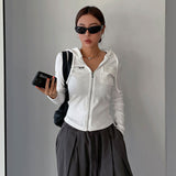 Fongt Simple Casual Niche Solid Color Pocket Hooded T-Shirt Slim Zipper Thread Show Slim Cardigan Top-Outfit