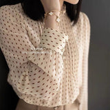 Women's Chiffon Dot Print Shirt Spring Fall Korean Loose 4xl Casual Blouses Chic Camisas Elegant Long Sleeve Pullover Tops