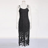 Sexy Style Slim Slings Long Skirt 2025 Summer New Embroidery Round Design Long Dress