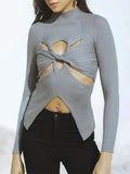 Fongt Style Knitted Women 2025 Spring New Half-High Collar Slimming Thin Knot Hollow High-End Feel