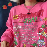 Strawberry Jam Print Oversized Sweatshirt-Outfit