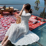 2022 New Arrival Sweet Summer Vacation Dresses Women's Lace Hollow Out Embroidered White Loose Dress