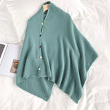 Women Versatile Knitted Scarf Solid Wraps Poncho Sweater with Buttons Autumn Winter Warm Shawl Cape