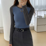 Long-Sleeved T-Shirt With A Long Sleeved T-Shirt And A Short-Style Early Spring High-Waist Design