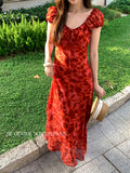 Fongt Xixi 2025 Summer New Temperament High-Waisted Dress With Joint Dress Print Pure Desire Vacation Dress Women 88331