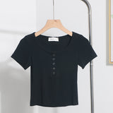 Explosion Recommended Spice Girls Shoulder Short Sleeve T-Shirt Girl Summer Body Tight Short Buckle Buckle Coat