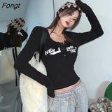 Y2k Vintage T Shirt Women Long Sleeve Grunge Black Slim Aesthetic Crop Top Harajuku Korean Fashion Streetwear