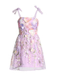 Spring 2025 New Fashion Fresh Embroidery Flower Splicing Tie High-End Slinging Short Dress