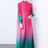 Fongt And Fashionable Gradient Lantern Sleeve Pressure Folding Dress Women Autumn And Winter Loose Apparent Thin-Skinny A-Character Dress