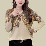 Autumn Long Sleeve Elegant Fashion Printing Pullovers for Women Designer Shirts Women Vintage Women's Clothing