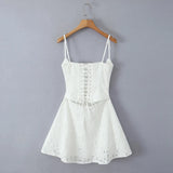 White Doily Pattern Cami Mini Dress-Outfit