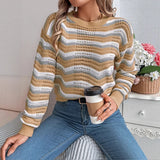Fongt Autumn And Winter Casual Hollow Striped Lantern Long-Sleeved Jacket Sweater Women's Clothing