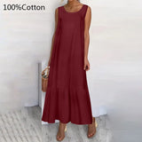 2022 Summer Maxi Long Dress Bohemian See-through Women Ruffles Beach Sundress Casual Loose Sleeveless Thin Party