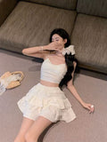 Fongt White Sling With Breast Vest Body Bm Half-Dress Short Skirt Two Sets With Short Top Summer
