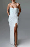Mesh Floral Embroidered Strap Slit Midi Dress-Outfit