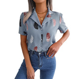 Fongt Spring And Summer Temperament Suit Collar Feather Loose Short-Sleeved Shirt Women's Clothing
