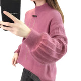 Fongt Sweater Lady 2024 New Winter Thick Head With Loose Lantern Sleeve Fashion Bottom Shirt-Outfit