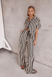 Fongt Summer Women's Fashion Casual Polo Collar Stripe Color Patchwork Short Sleeve Set 88175-Outfit