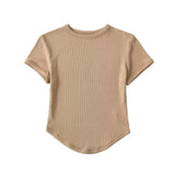 Trendy Women's Basic Short-Sleeved T-Shirt Summer Spicy Girls Small Round Collar Short Style Thin Tight Blouse-Outfit
