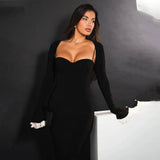 Solid Long Flared Two-piece Crop Sleeve Midi Dress-Outfit