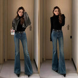 Fongt Girls Blue High-Rise Slimming Micro-Rape Jeans Women's New Small And Thin Horseshoe Pants In Autumn And Winter
