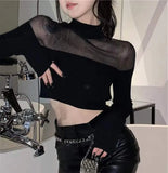 Yarn Splicing Half-High Collar Knitted Bottom Shirt Women Autumn Design Sense Of Small Short Babes Sexy Long-Sleeved