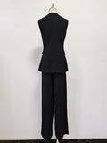 Fongt Sets Of 2025 Autumn And Winter New Sleeveless Nail Drill Flower Top High Waist Broad Leg Trousers Set Woman