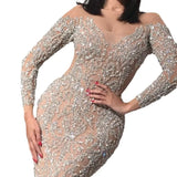 Fongt 2025 New Women's Hot Long Sleeves Sexy Long Dress Party Evening