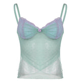 Fongt Bo Butterfly Embroidery Design Mesh Splicing Sling Sling Vest Sexy Perspective V Collar On-Back