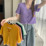 Ice Silk Cardigan Women Summer Thin Outer BM Style Short V Collar Knitted Temperament Shirt Coat Women Ins