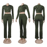 Fitness Tracksuit Women Two Piece Set 2024 Autumn Winter Long Sleeve Cropped Jacket Top and Flare Pants Matching Sets-Outfit