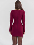 Long Sleeve Hook Bodycon Mini Dress-Outfit