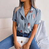 Fongt Spring And Summer Temperament Suit Collar Feather Loose Short-Sleeved Shirt Women's Clothing