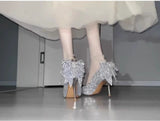Fongt Crystal High Heels With Skirt Bridesmaids Engaged Super Temperament Bridal Shoes Shiny High-Grade Sense French